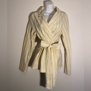 Yellow and white striped jacket and shorts set